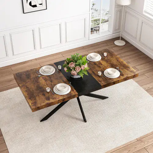 Retro Rectangular Extendable Dining Table with Storage
