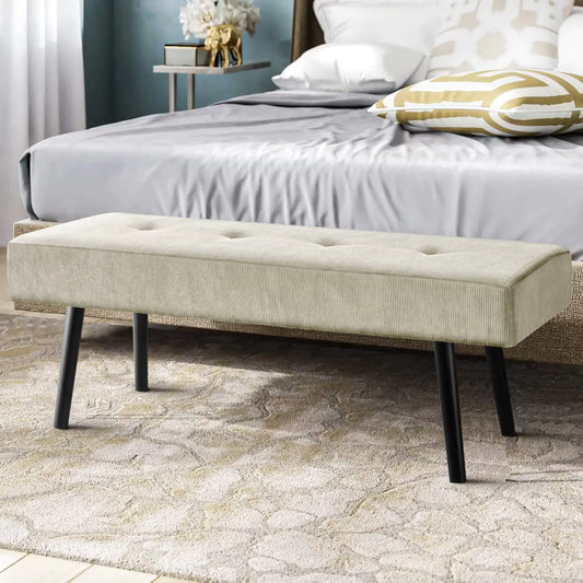 Comfy to go Entryway Bench - Beige Bench for Bedroom Modern Ottoman End of Bed Corduroy Padded Benches for Living Room Foyer Mudroom Hallway - 39" L x 14" W x 17" H