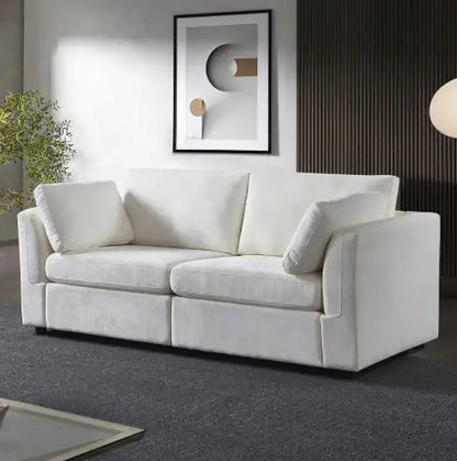 White Chenille Fabric Modular Sofa, 2 Seat Sofa for Living Room