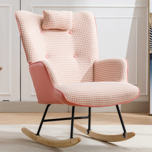 35.5 Inch Wingback Rocking Chair with Solid Wood