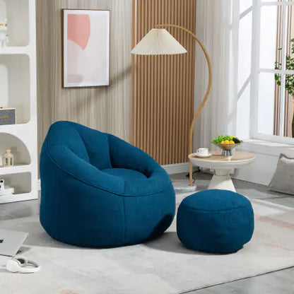 Blue Bean Bag Chair, Modern Single Sofa Chair with Footrest