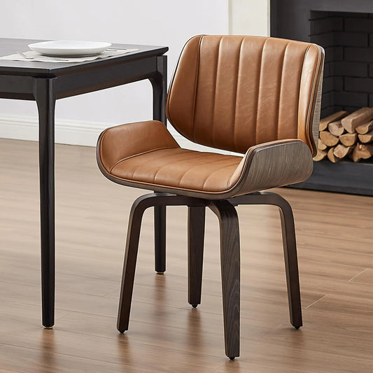 Mid-Century Swivel Desk Chair with Wood Legs