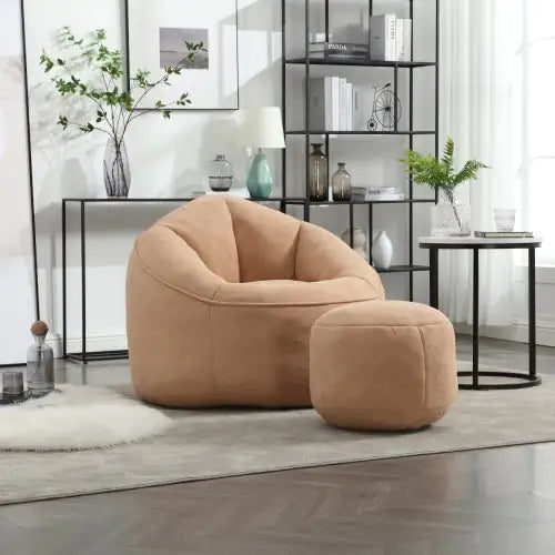 Tan Bean Bag Sofa Chair with Footrest
