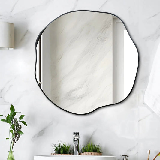 25” Irregular Asymmetrical Wall Mirror Black Frame