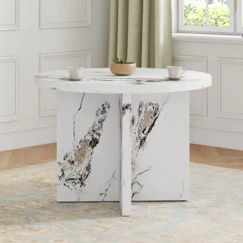 Round Dining Table 42” White MDF Pedestal Base
