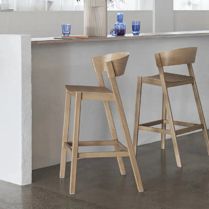 Minimalist Wood Bar Stool with Backrest - Counter Stools for Kitchens
