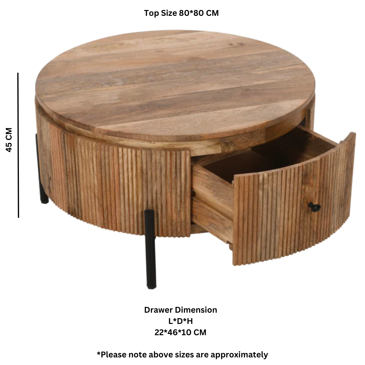 York Natural Solid Wood Coffee Table With Metal Legs