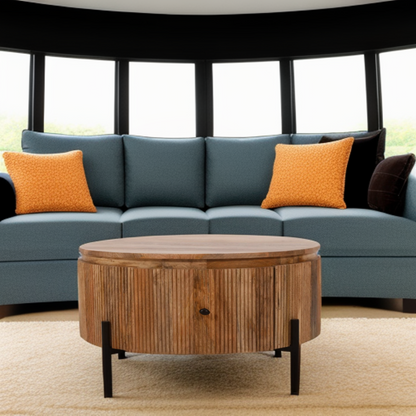 York Natural Solid Wood Coffee Table With Metal Legs