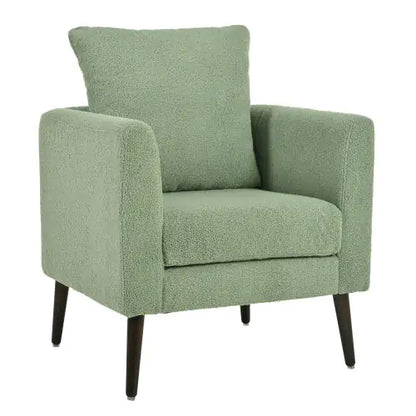 Green Teddy Fabric Armchair, Modern Accent Chair with Lumbar Pillow