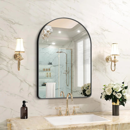 20”x28” Black Arched Mirror - Modern Bathroom Vanity Mirror