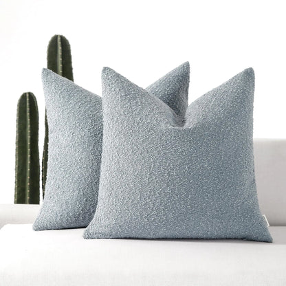 Light Blue Bouclé Decorative Throw Pillow Covers 18x18" Set