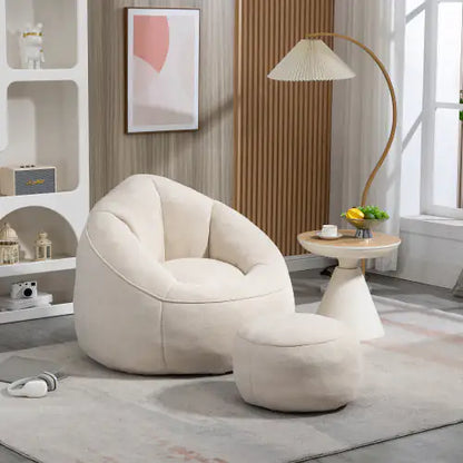 Beige Bean Bag Chair, Modern Single Sofa Chair with Footrest