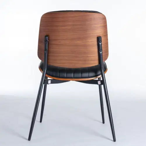 Set of 2 Mid-Century Black Faux Leather Dining Chairs