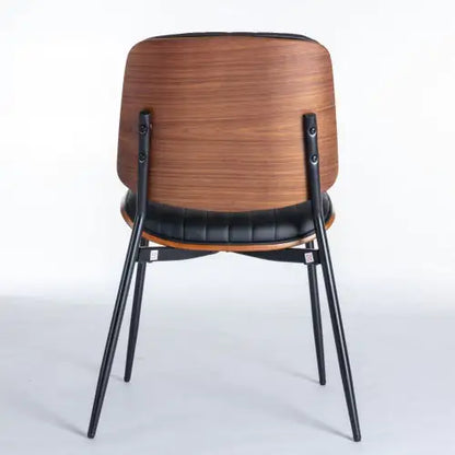 Set of 2 Mid Century Dining Chairs, Black Faux Leather Dining Chairs