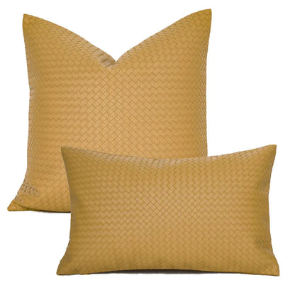 Woven Textured PU Leather Decorative Pillow Cover