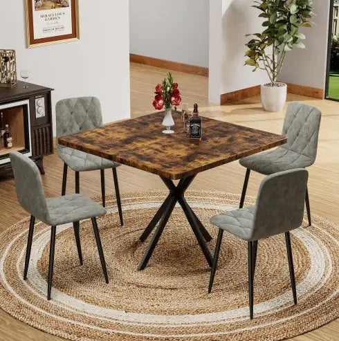 Mid-Century Square Dining Table with Metal Legs
