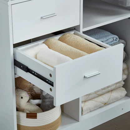 70.8” Freestanding Wardrobe with Drawers, Shelves & Hanging Rod