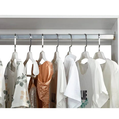 White Wood Wardrobe, Closet Organizer with Hanging Rod