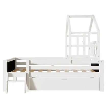 White House Bed for Kids Bedroom Kids Bed with Trundle & Ladder