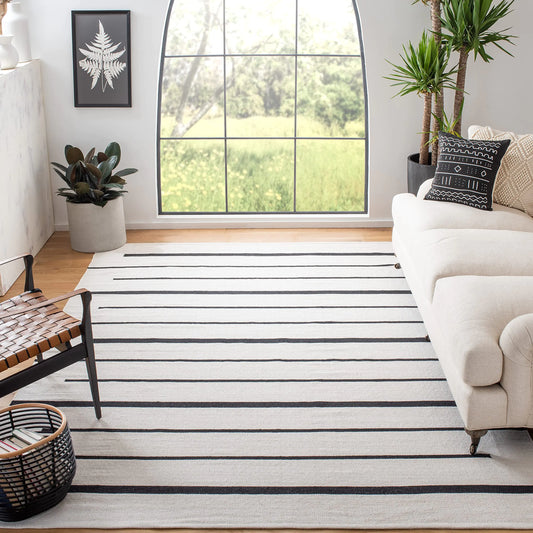 6x6 Square Area Rug for Living Room - Ivory and Black Rug