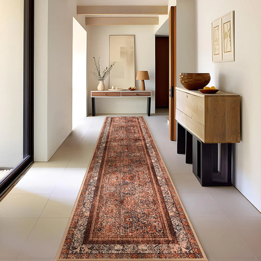 Vintage Distressed Washable Hallway Runner Rug