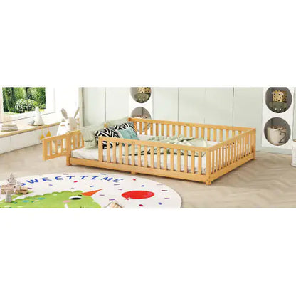 Queen Floor Bed - Wood Bed Frame with Guardrails - Toddler Beds