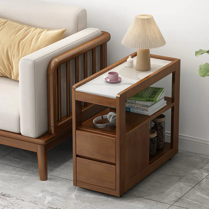 Mobile Rolling Solid Wood Sofa Side Table
