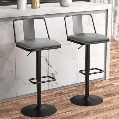 Set of 2 Adjustable Bar Stools - Grey Counter Height Stools