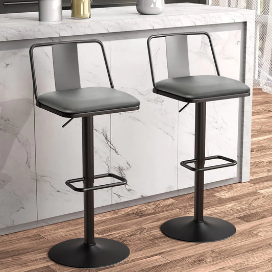 Set of 2 Grey Upholstered Retro Bar Stools