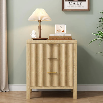 Natural Wood Nightstand with Drawers - 3 Drawer Nightstand