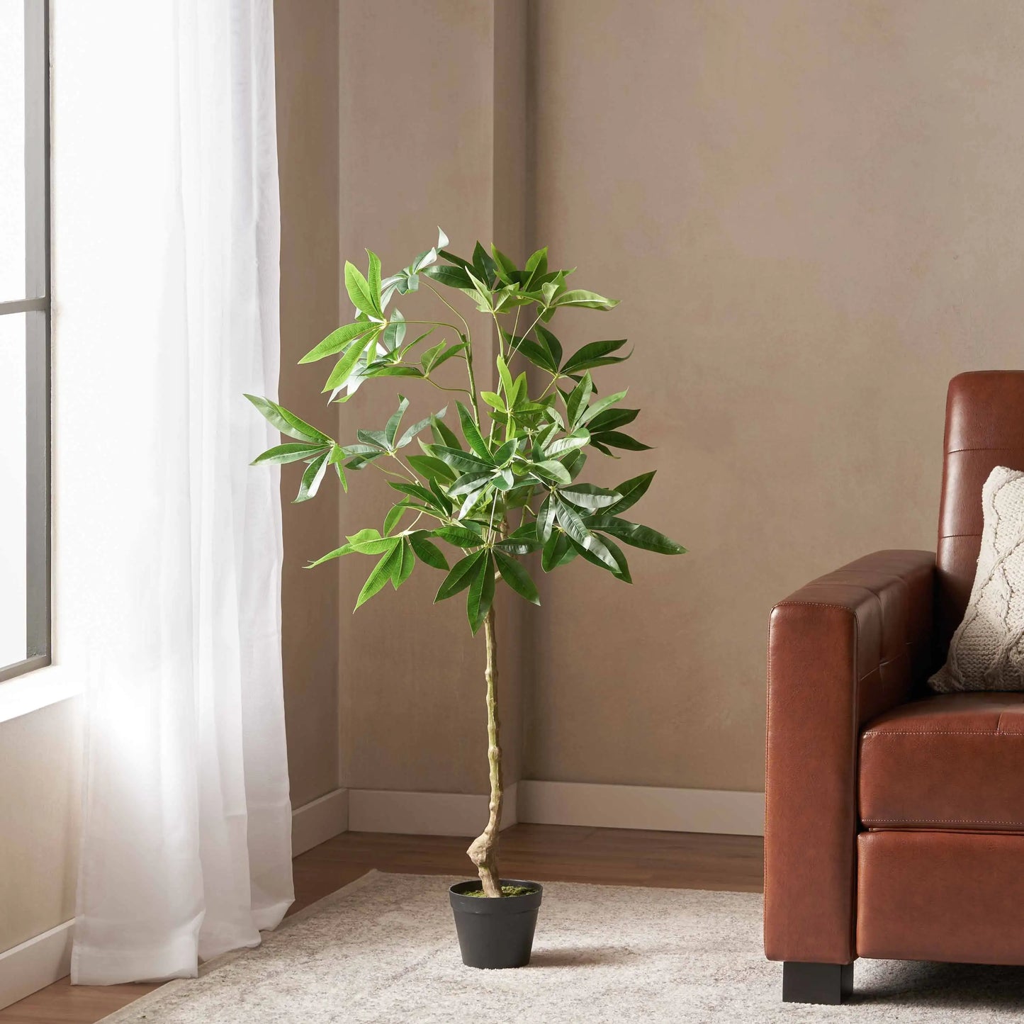 47” Artificial Money Tree Plant, Faux Pachira Greenery for Home