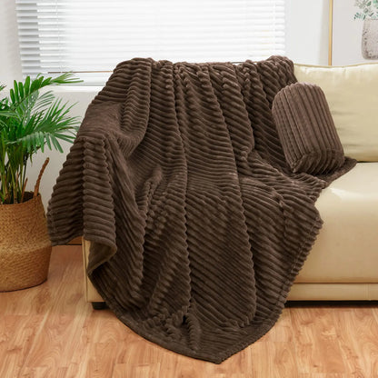 Brown Flannel Throw Blanket Twin 60"x80" with Pouch