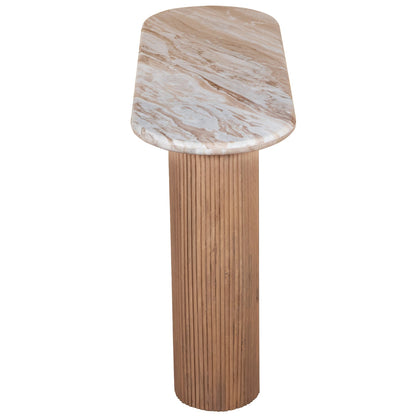 Bundi Natural Marble & Wood Pedestal Console Table