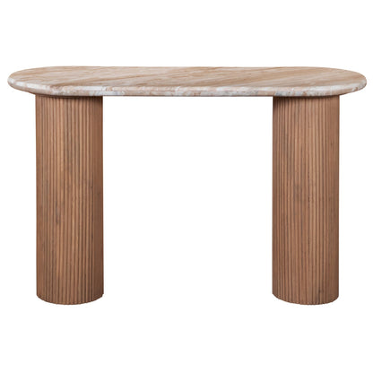 Bundi Natural Marble & Wood Pedestal Console Table