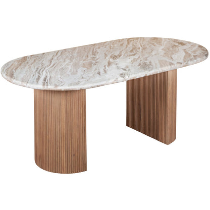 Bundi Natural Marble & Wood Pedestal 6-8 Seater Dining Table