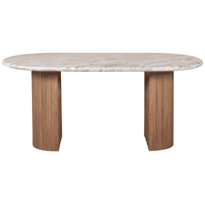 Bundi Natural Marble & Wood Pedestal 6-8 Seater Dining Table