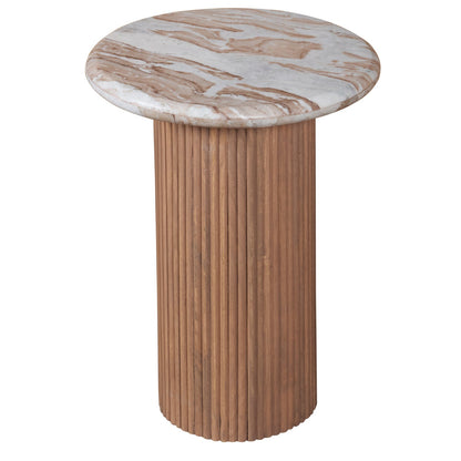 Bundi Natural Marble & Wood Pedestal Side Table
