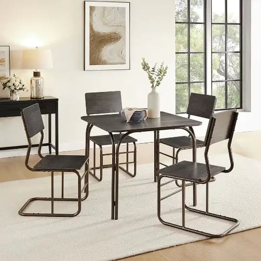 Compact Dining Table with Metal Frame & 4 Chairs
