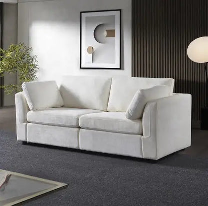 White Chenille Fabric Modular Sofa, 2 Seat Sofa for Living Room