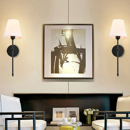 Set of 2 Black Wall Lights with White Fabric Shade – Wall Sconces