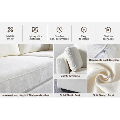 White Chenille Fabric Modular Sofa, 2 Seat Sofa for Living Room