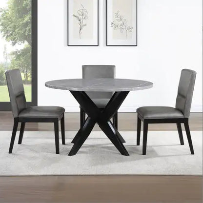 48" Round Faux Marble Dining Table – Grey Modern Dining Table