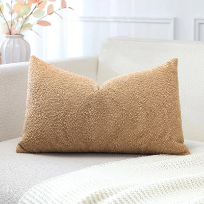 Tobacco Brown Bouclé Textured Pillow Cover 16x24"