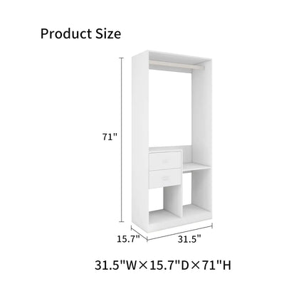 70.8” Freestanding Wardrobe with Drawers, Shelves & Hanging Rod