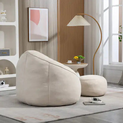 Beige Bean Bag Chair, Modern Single Sofa Chair with Footrest