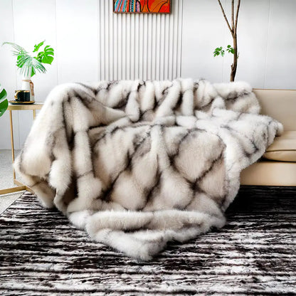 Luxury Plaid Faux Fur Blanket Soft Warm Throw