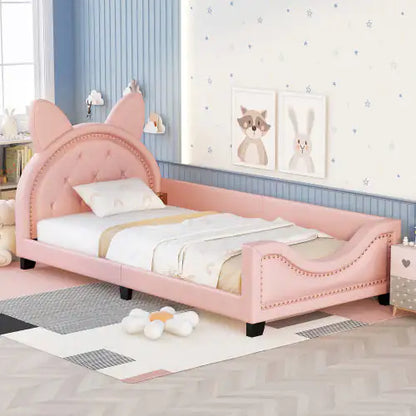 Twin Bed Frame - Pink Bed for Girls Bedroom - Cartoon Bed