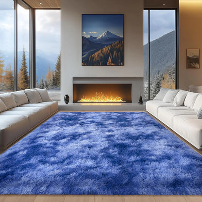 9x12 Large Rug - Fluffy Blue Shag Rug for Living Room