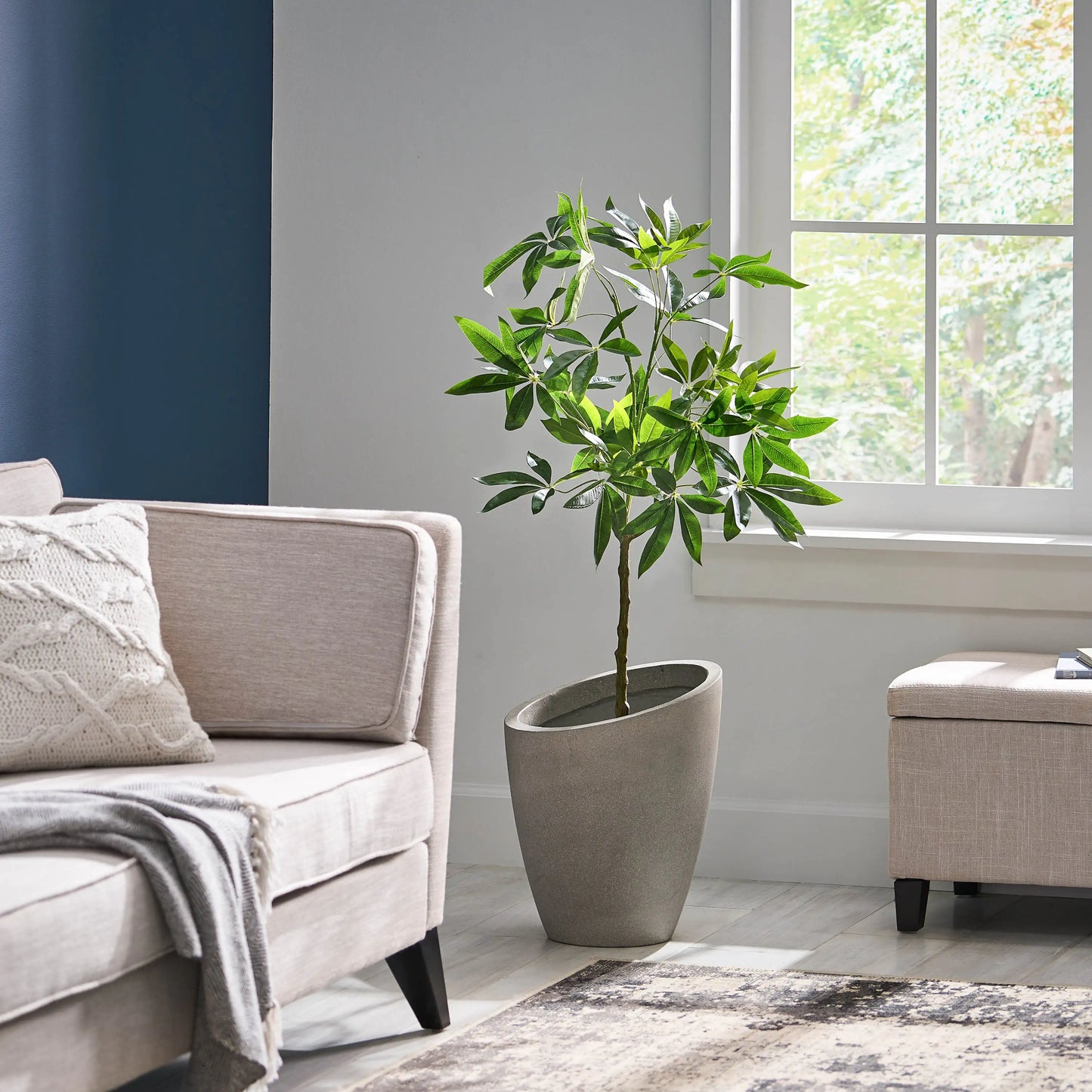 47” Artificial Money Tree Plant, Faux Pachira Greenery for Home