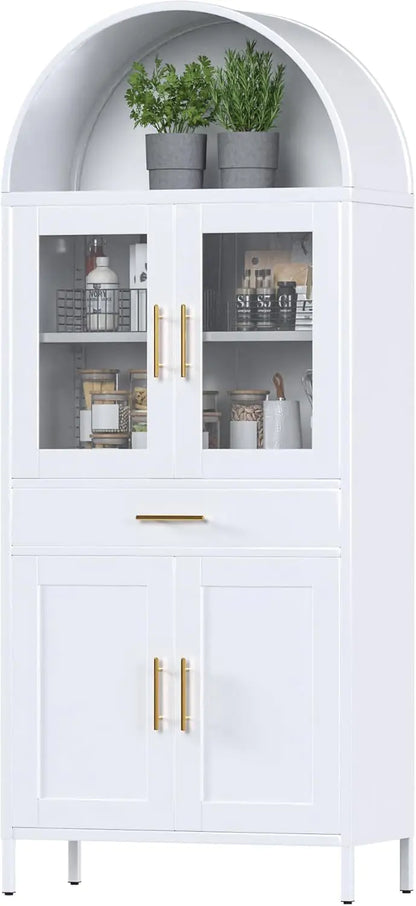 White Tall Metal Arched Display Cabinet